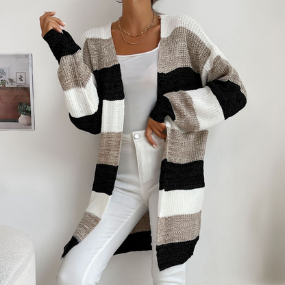 Zoe - Avslappet cardigan med åpen front med stripete mønster