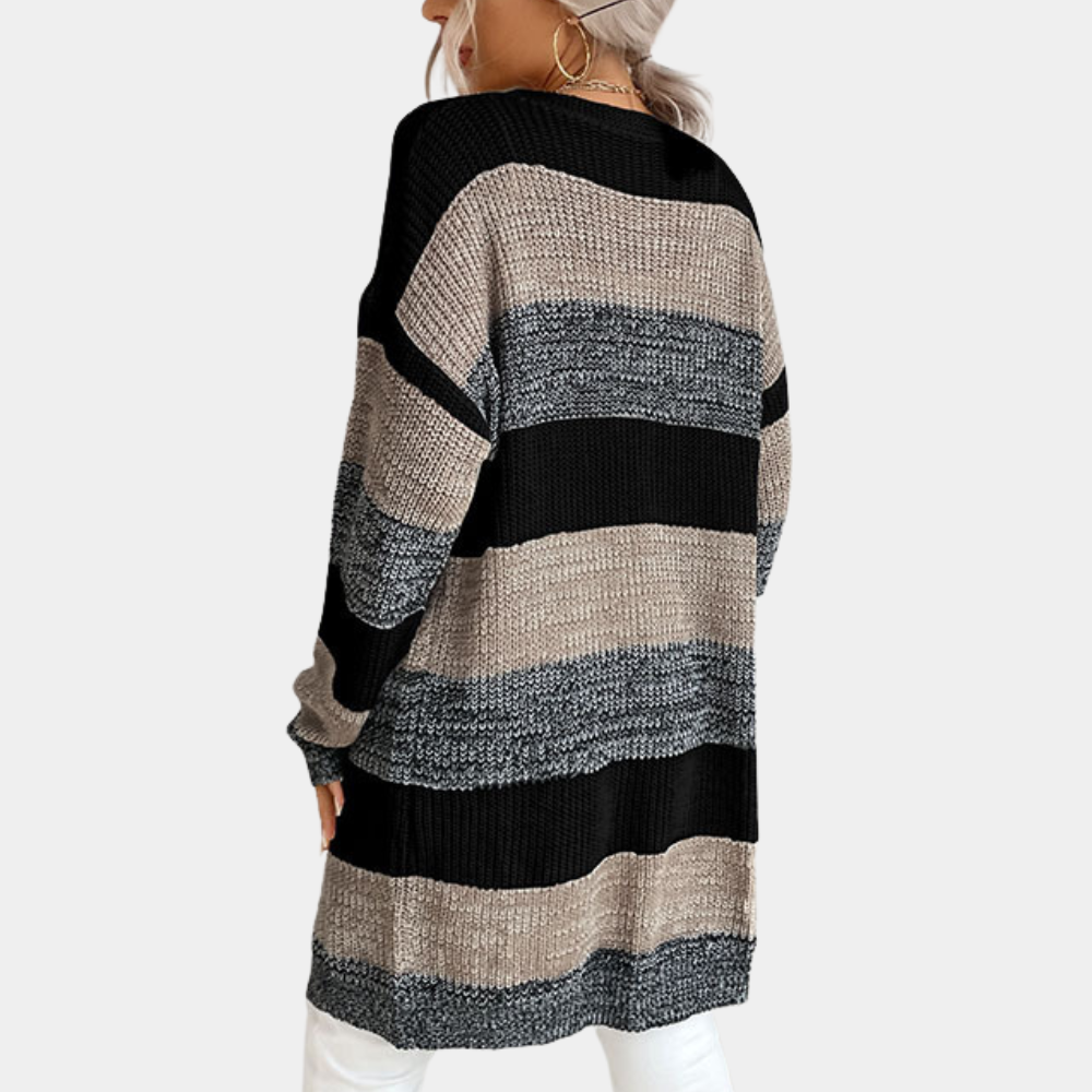 Zoe - Avslappet cardigan med åpen front med stripete mønster