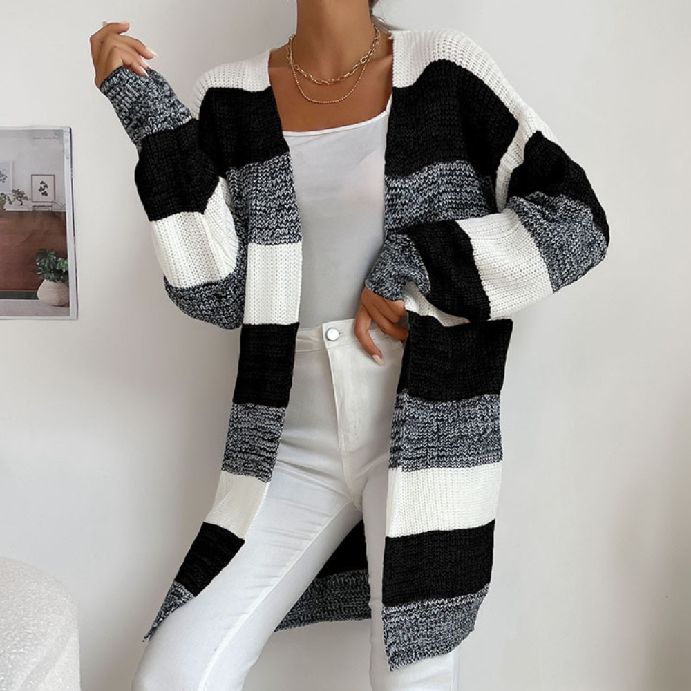 Zoe - Avslappet cardigan med åpen front med stripete mønster