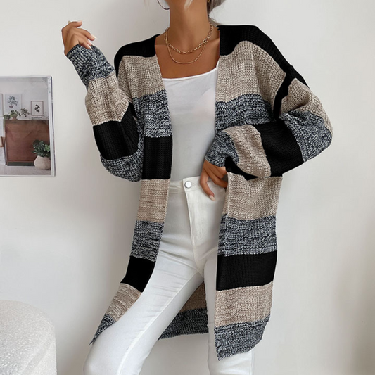 Zoe - Avslappet cardigan med åpen front med stripete mønster