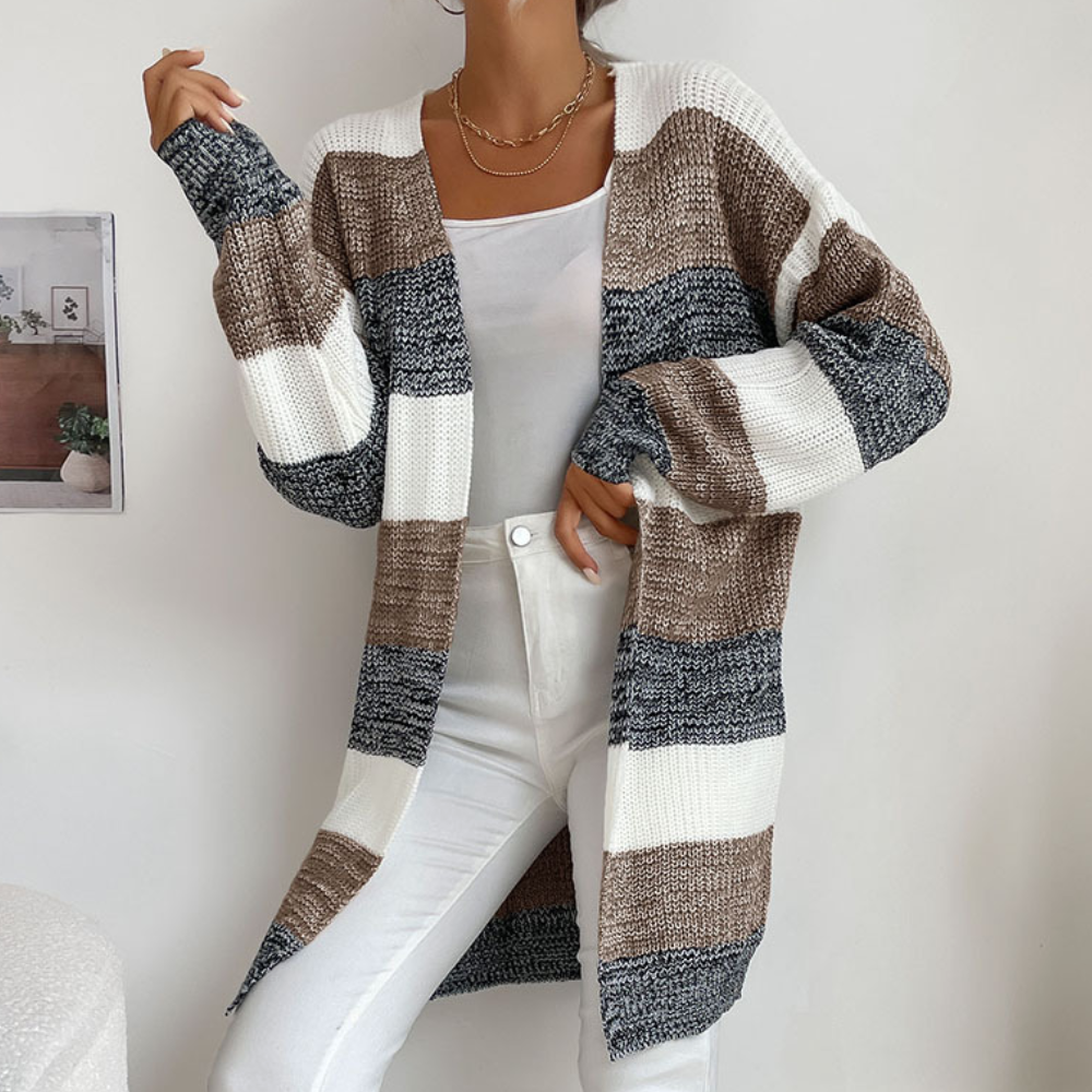 Zoe - Avslappet cardigan med åpen front med stripete mønster