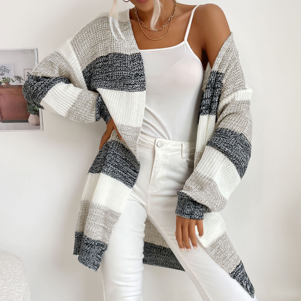 Zoe - Avslappet cardigan med åpen front med stripete mønster
