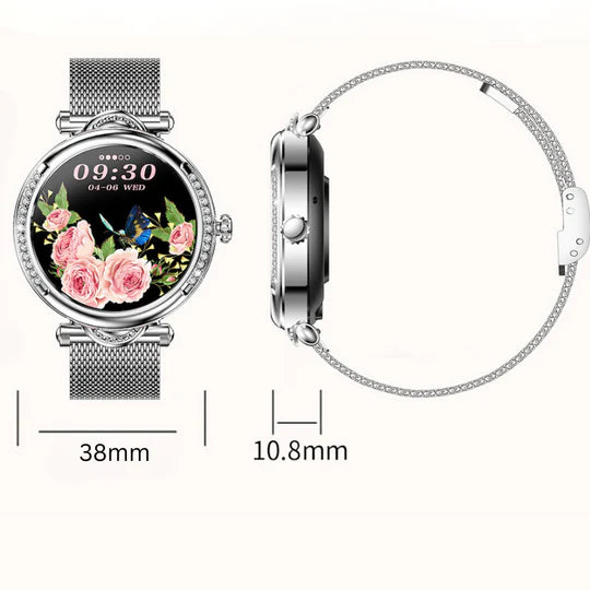 GlamTech - Luksus multifunksjonelle runde smartklokker med diamantskive