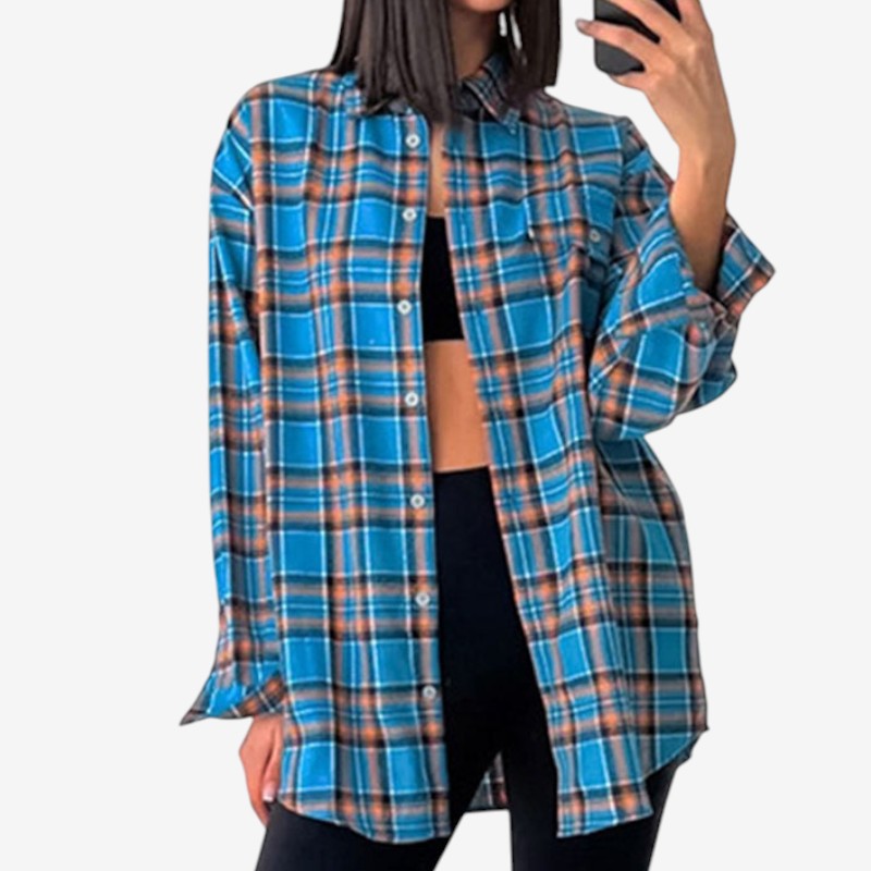 Kristin – Rutemønster skjorte med knappestolpe og lange ermer