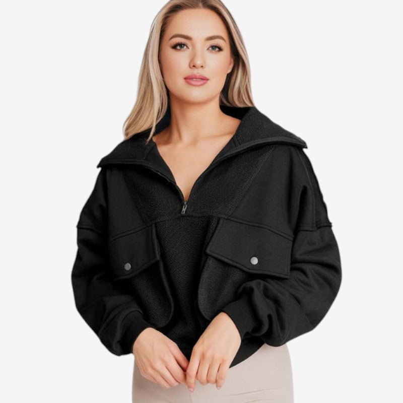 Randi – Langermet sweatshirt med glidelåslomme og løs passform