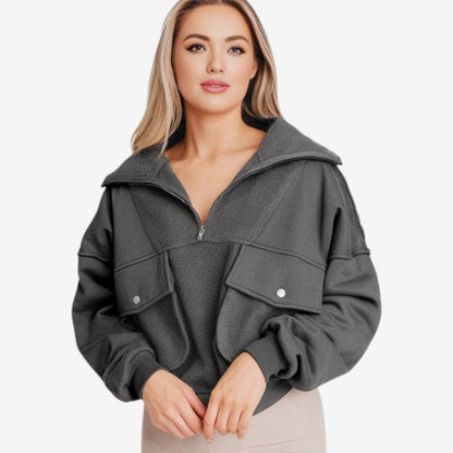 Randi – Langermet sweatshirt med glidelåslomme og løs passform