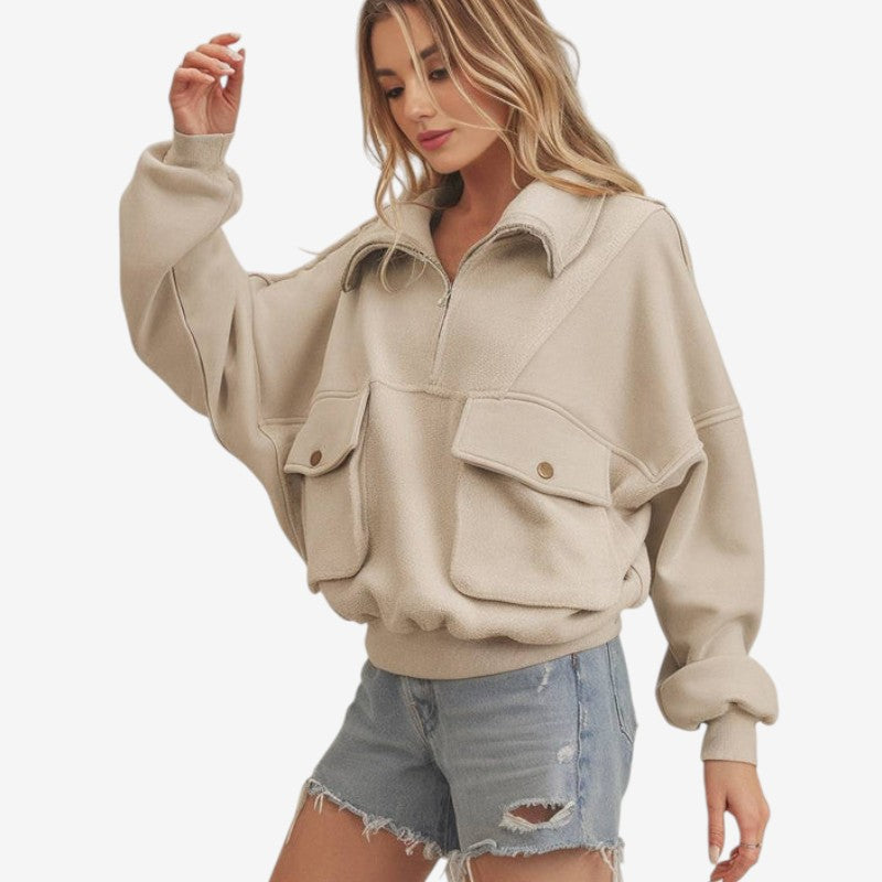 Randi – Langermet sweatshirt med glidelåslomme og løs passform