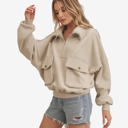 Randi – Langermet sweatshirt med glidelåslomme og løs passform