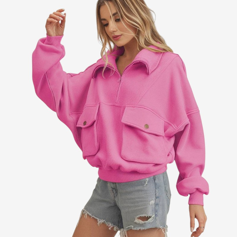 Randi – Langermet sweatshirt med glidelåslomme og løs passform