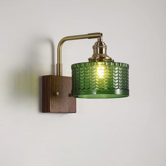 LumaCurve - Vegglampe med buet arm og skjerm med teksturert mønster
