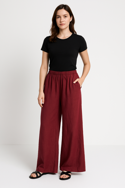 Amanda - Bukser med vidde ben med snøring i midjen og sidelommer