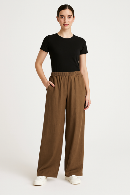 Amanda - Bukser med vidde ben med snøring i midjen og sidelommer