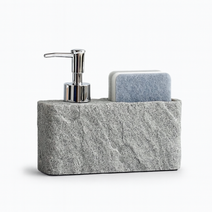 StoneEase – Såpedispenser med steinlook og svampholder
