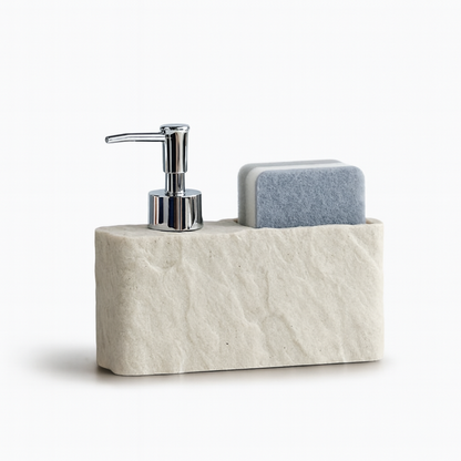 StoneEase – Såpedispenser med steinlook og svampholder