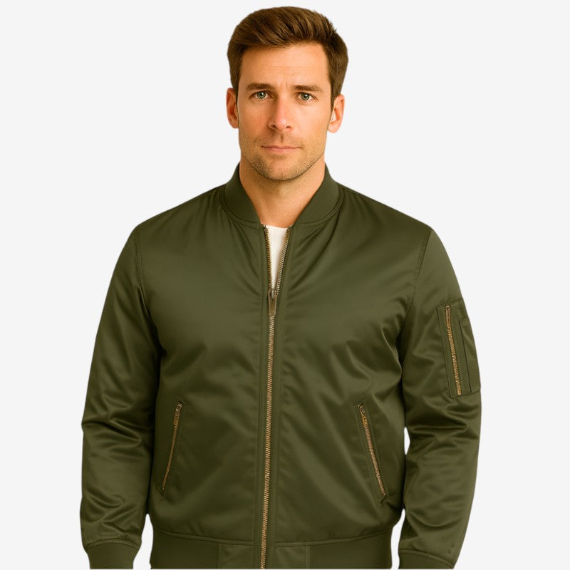 Eirik - Bomberjakke med lange ermer glidelås og stående ribbestrikket krage