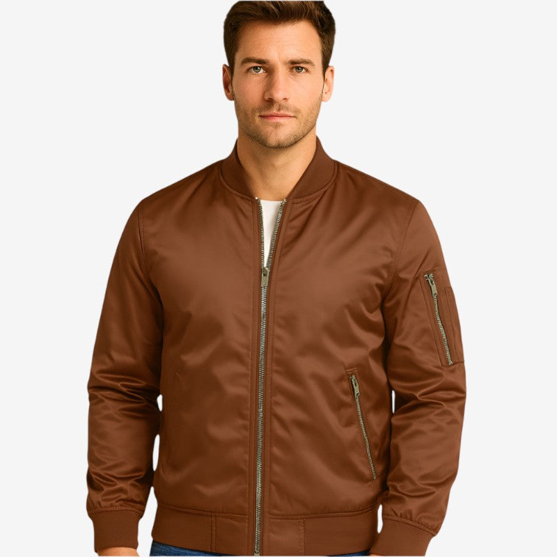 Eirik - Bomberjakke med lange ermer glidelås og stående ribbestrikket krage