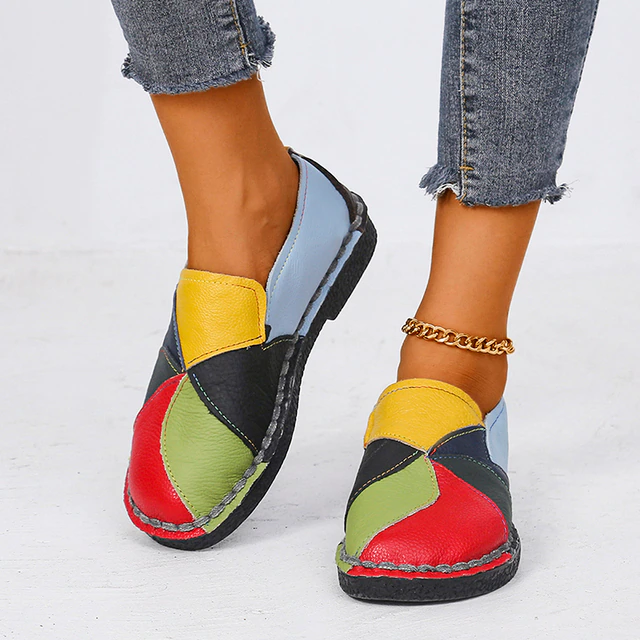 Sarah - Slip on loafers med flerfarget lappeteppe og sømdetaljer