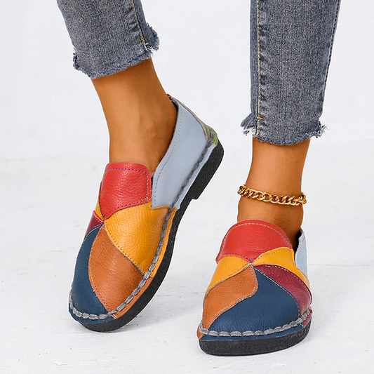 Sarah - Slip on loafers med flerfarget lappeteppe og sømdetaljer