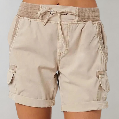 Angela - Cargo shorts med høy midje med snøring i midjen og mansjettkant