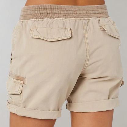 Angela - Cargo shorts med høy midje med snøring i midjen og mansjettkant