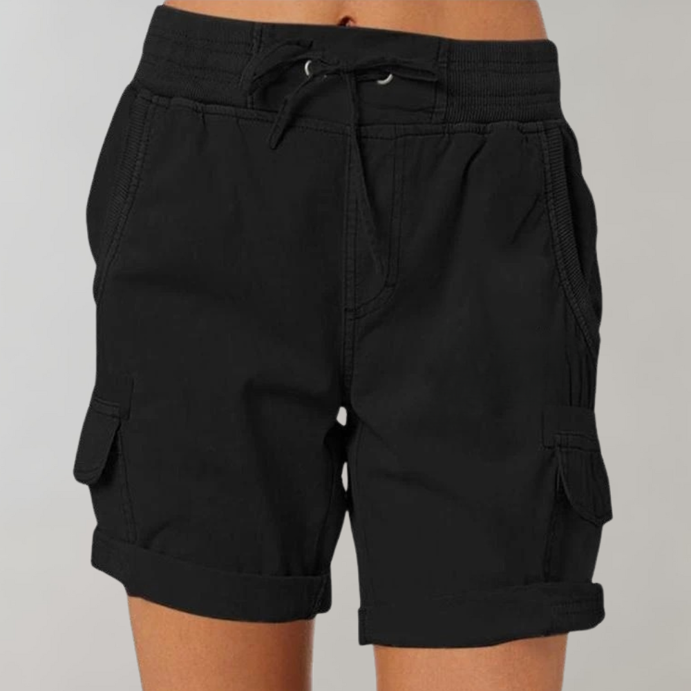 Angela - Cargo shorts med høy midje med snøring i midjen og mansjettkant