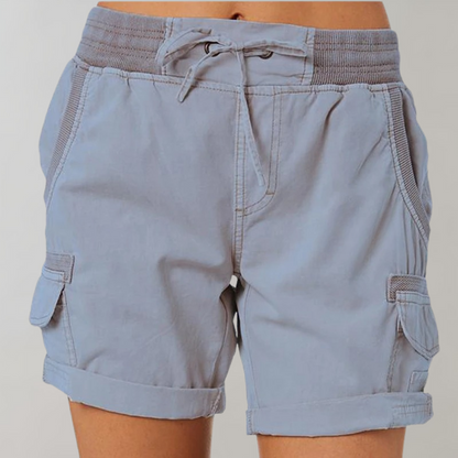 Angela - Cargo shorts med høy midje med snøring i midjen og mansjettkant