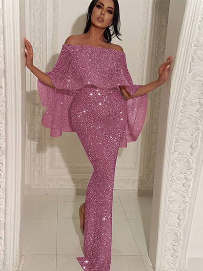 Isabella - Stilig lappeteppekjole med sliss og off-the-shoulder