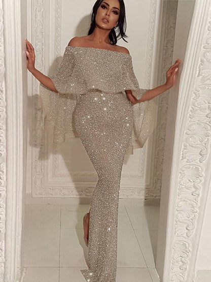 Isabella - Stilig lappeteppekjole med sliss og off-the-shoulder