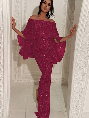 Isabella - Stilig lappeteppekjole med sliss og off-the-shoulder