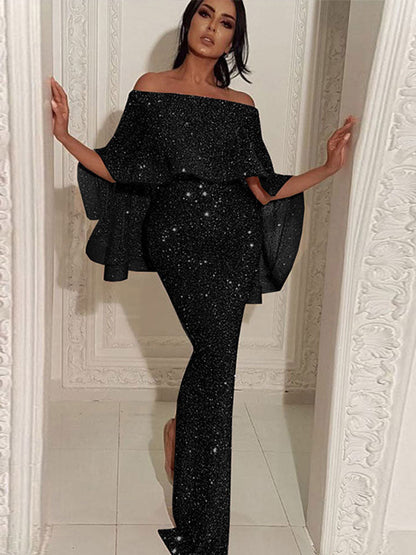 Isabella - Stilig lappeteppekjole med sliss og off-the-shoulder