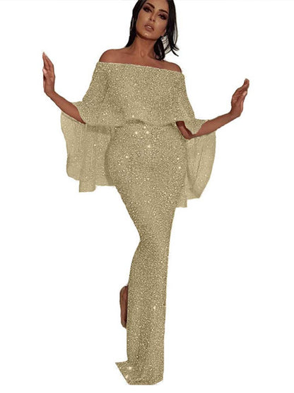 Isabella - Stilig lappeteppekjole med sliss og off-the-shoulder