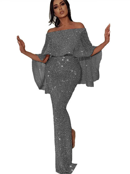 Isabella - Stilig lappeteppekjole med sliss og off-the-shoulder