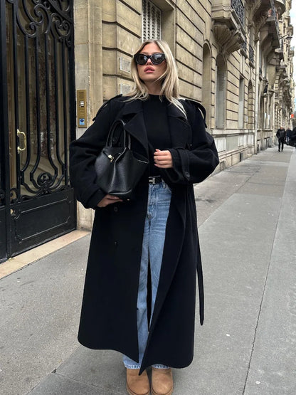 Liora - Premium lang frakk med belte med dobbelknapplukking