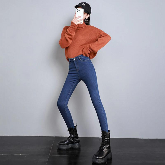 Olivia - Skinny jeans med høy midje og femlommestil