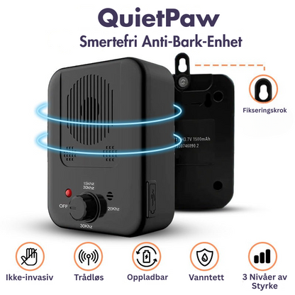 QuietPaw – Oppladbar ultralyd-anti-bjeff-enhet med human lydtrening
