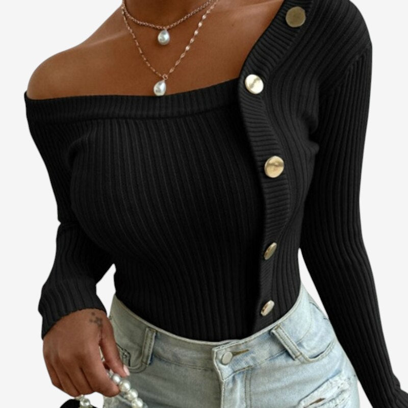 Theresa - genser med lange ermer og knapper i siden