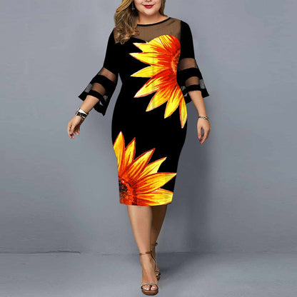 Emma - Solsikkeblomstret kjole med ermer i mesh