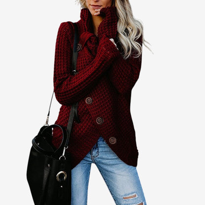 Nancy – Langermet Cardigan med Knappelukking og Høy Hals