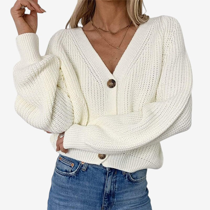 Patricia – Langermet Cardigan med V-hals og Knapper