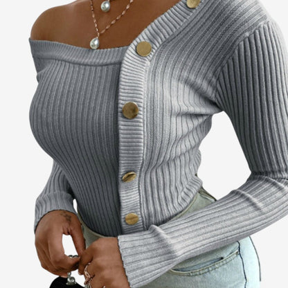 Theresa - genser med lange ermer og knapper i siden