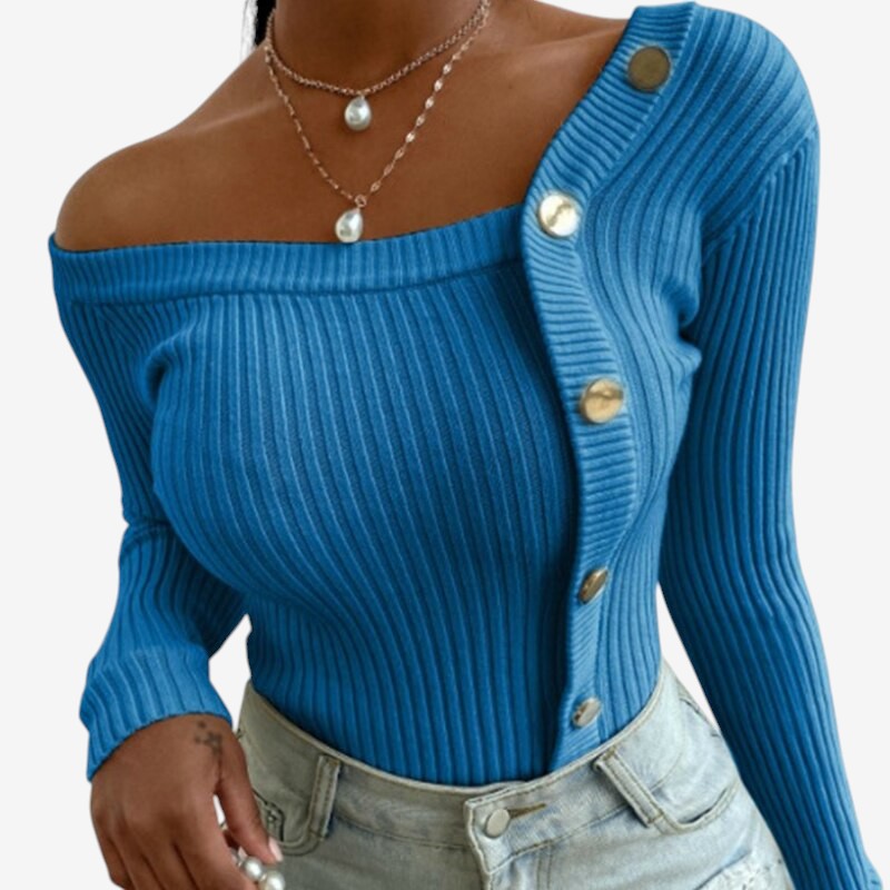 Theresa - genser med lange ermer og knapper i siden