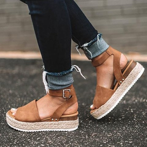 StrideUp - Espadrillesandaler med plattform og justerbar ankelrem