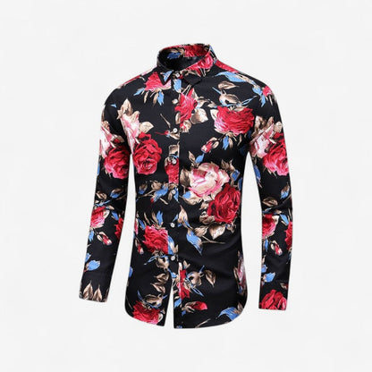 Rune – Langermet Skjorte med Blomstertrykk og Nedbrettet Krage