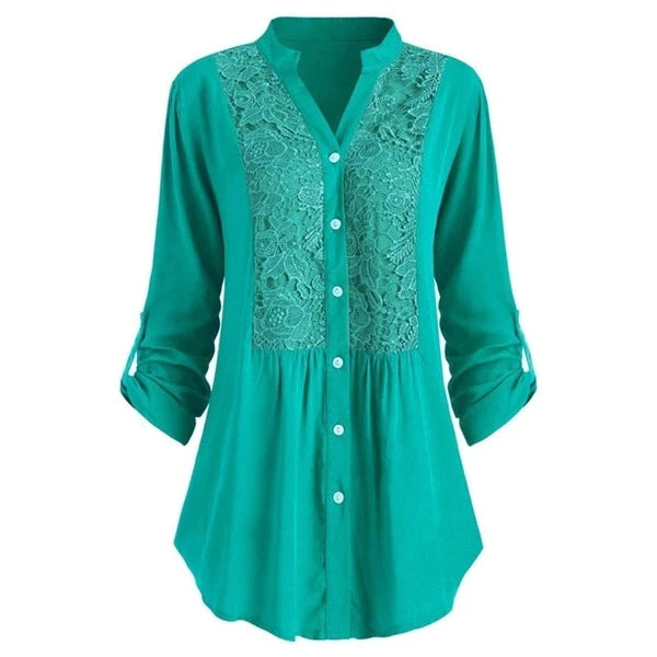 Hailei – Elegant Lang Bluse med Trendy Puffermer