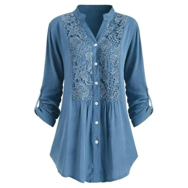 Hailei – Elegant Lang Bluse med Trendy Puffermer