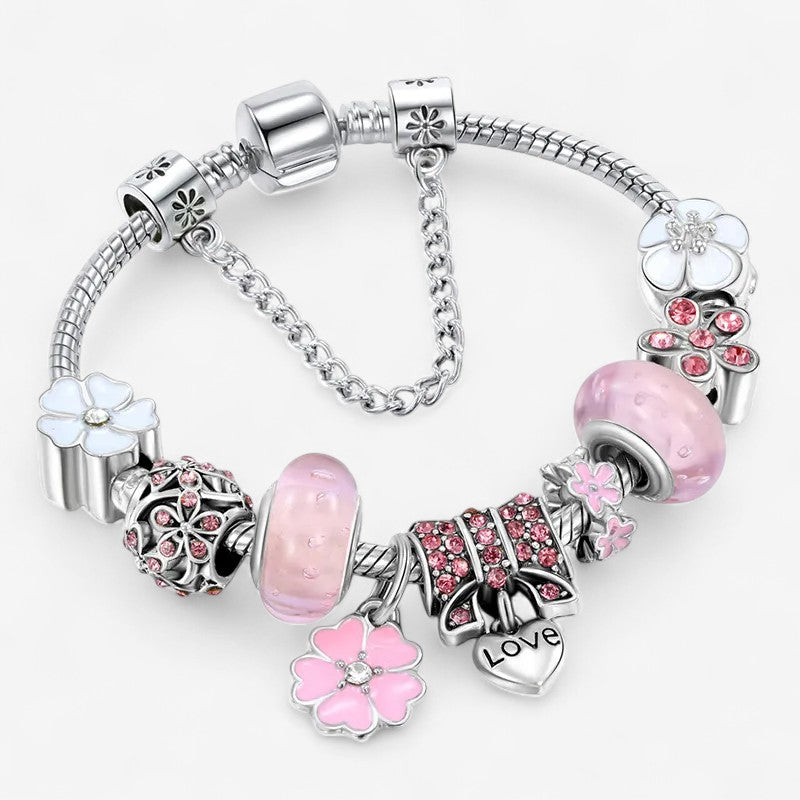 Benthe – Blomsterkjede-armbånd med Blå Krystallperler