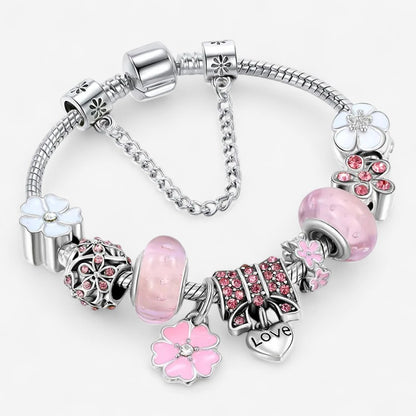 Benthe – Blomsterkjede-armbånd med Blå Krystallperler