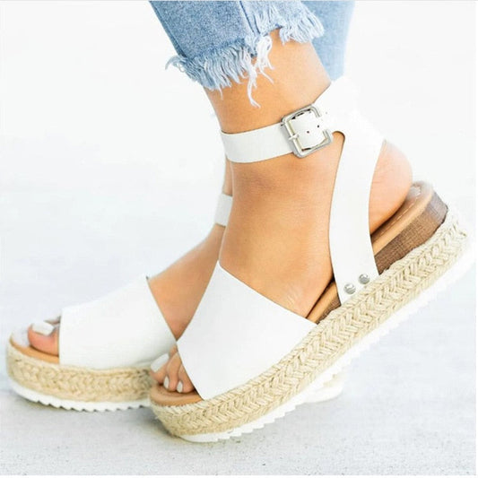 StrideUp - Espadrillesandaler med plattform og justerbar ankelrem