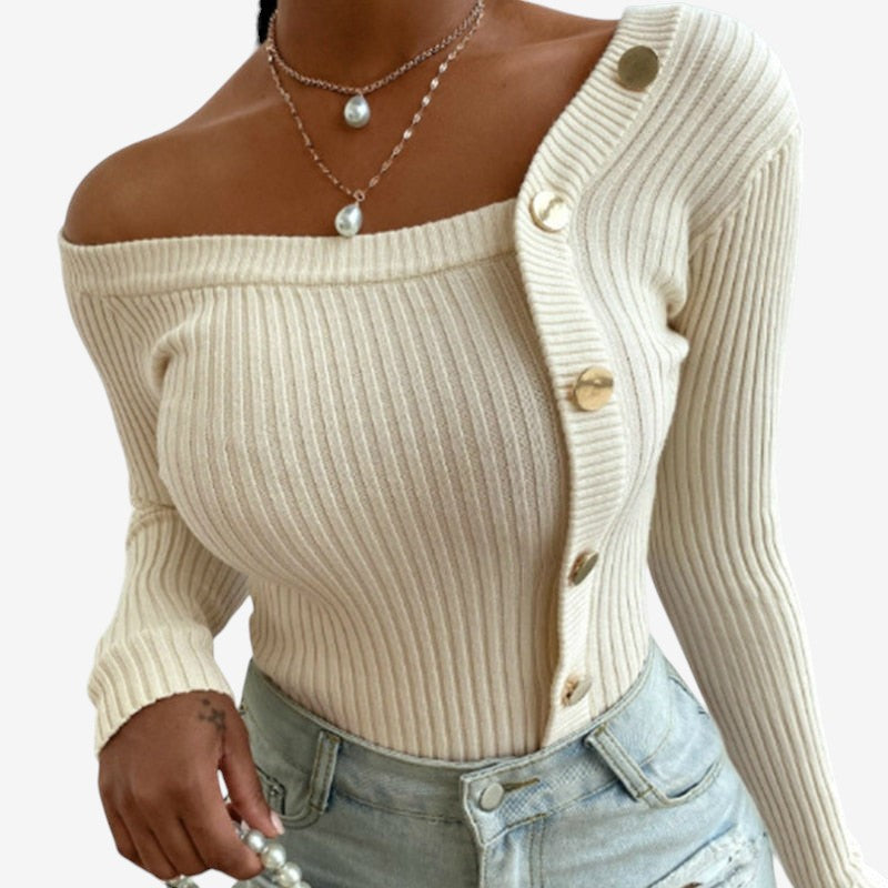 Theresa - genser med lange ermer og knapper i siden