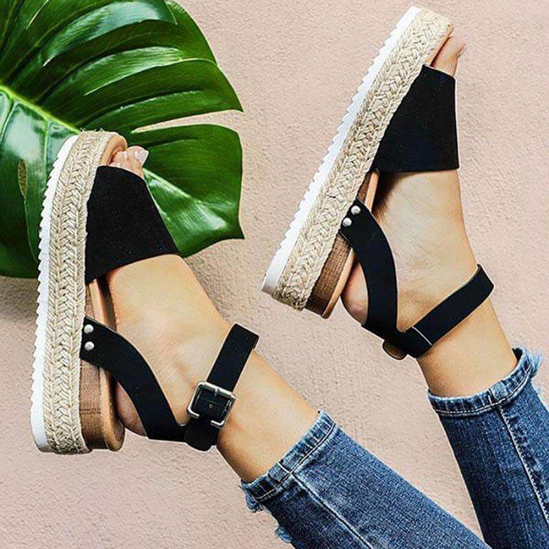 StrideUp - Espadrillesandaler med plattform og justerbar ankelrem